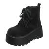 Fashion 8CM Women Flock Ankle Boots Winter Warm Fur Chunky Sneakers Lace Up Non-Slip Punk Shoes Breathable High Platform Motorcycle Boot