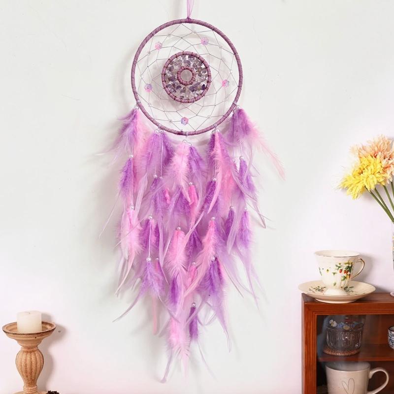 Elegant Dreamcatchers Craft with Feathered and Flower Beads Hanging Ornament for Bedroom and Living Room Wall Decors