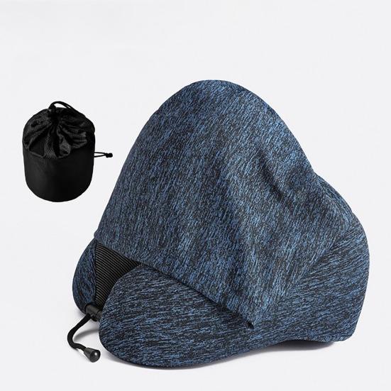 Подушка для шеи с капюшоном, пена с эффектом памяти, U-образная подушка с регулируемым шнурком, дышащая подушка для шеи для длительных перелетов в самолете, автомобиле, поездках на автомобиле