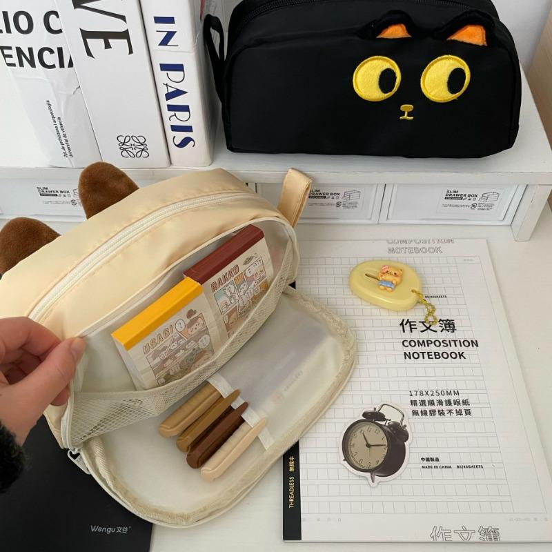 Модный пенал для детей Милый мультяшный вышитый Капибара Котенок Пенал Большой вместимости Сумка для хранения канцелярских принадлежностей