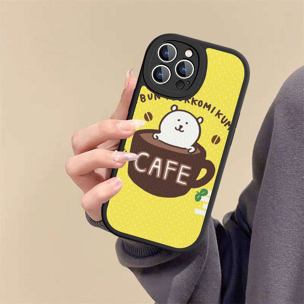 Cute Joke Bear Leather Phone Case For IPhone 16 16e 15 14 13 12 11 Pro Max Plus Mini Cover