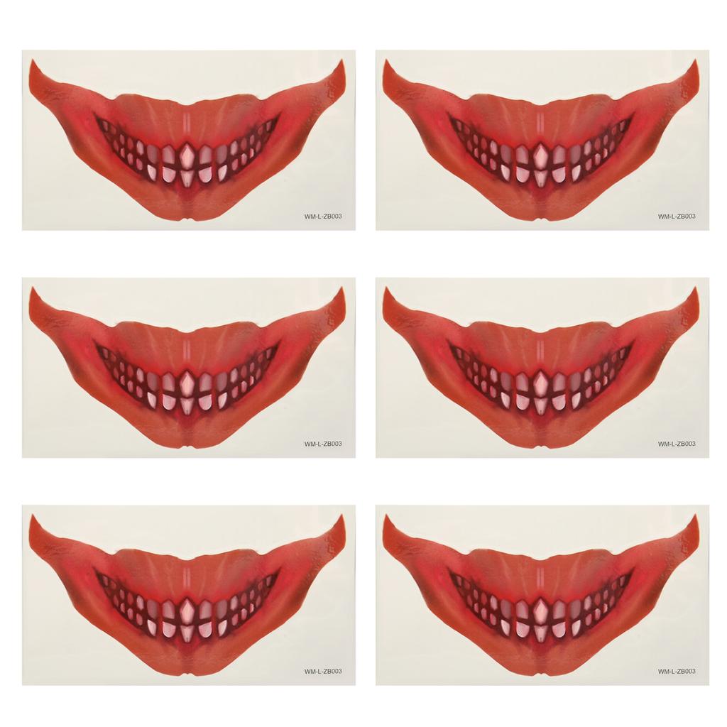 6шт большой рот татуировки наклейки страшные водонепроницаемый Sweatproof ужас временные Хэллоуин татуировки лица St