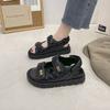 Xiaoxiangfeng Ромбовидные спортивные сандалии на липучке 2025 Лето Толстая подошва Плоская подошва Большой размер Женская обувь Носить Женскую обувь большого размера на улице