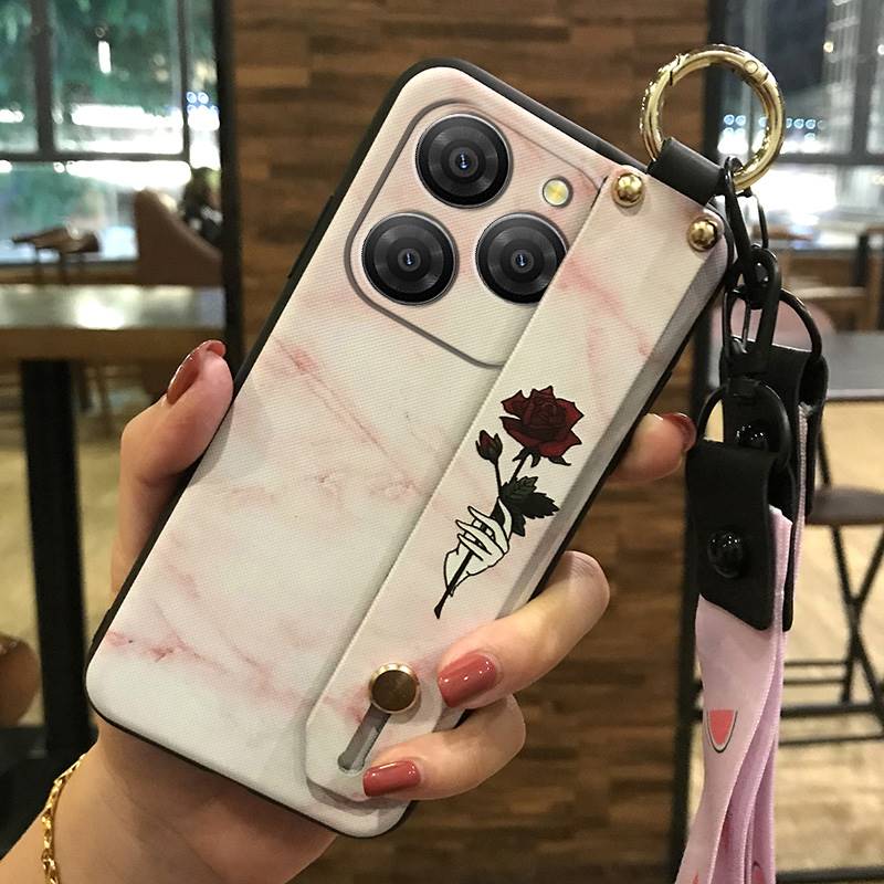 Anti-dust Soft Case Phone Case For Blackview Shark9 5G Wrist Strap Shockproof Durable Waterproof Flower Kickstand Ring