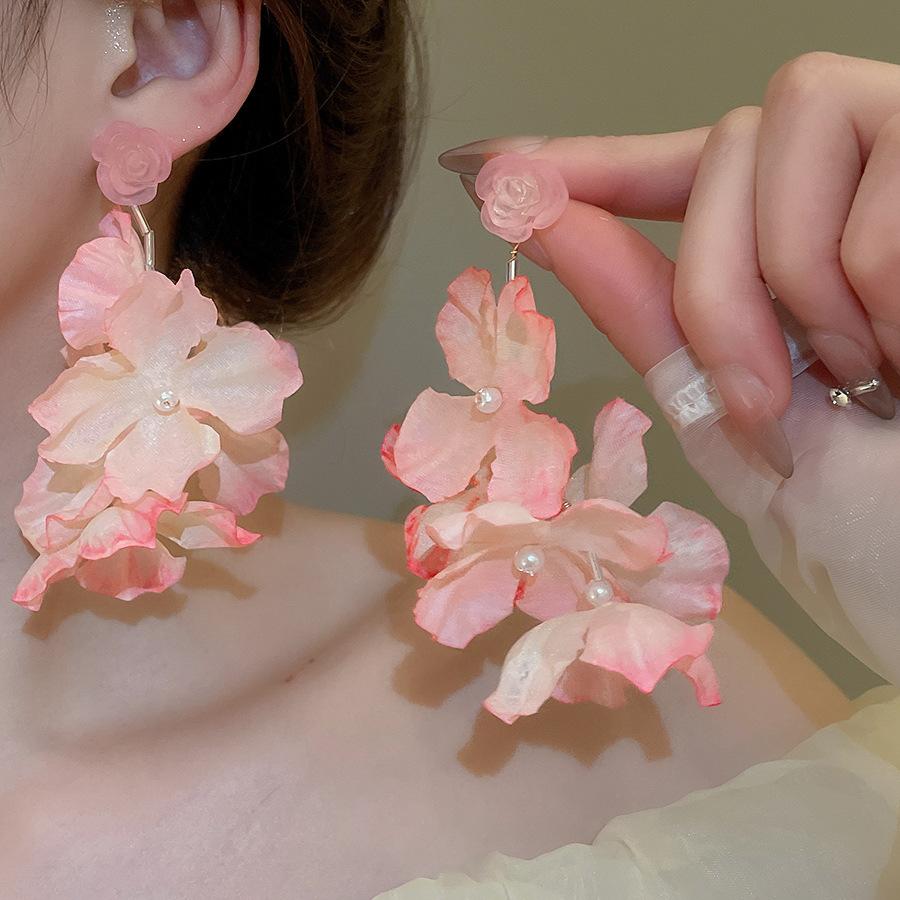 Silver Needle Super Fairy Elegant Bow Flower Stud Earrings French Light Luxury Earrings Literary Style Sweet Versatile Earrings