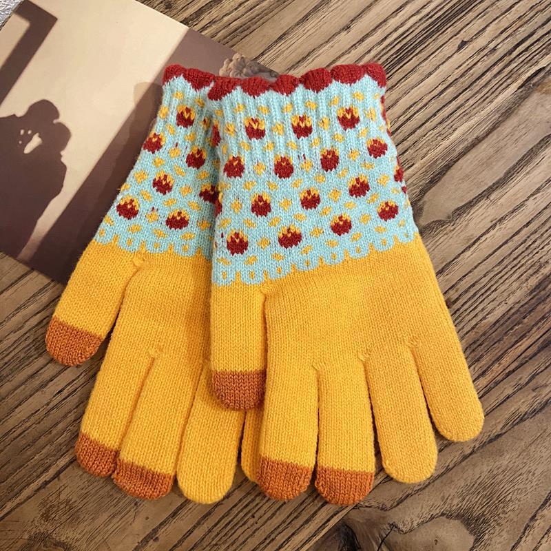 Перчатки для женщин на зиму утолщенные и флисовые, с пятью пальцами, студенческие, милые, шерстяные вязаные, для сенсорного экрана, теплые, для езды на велосипеде зимой