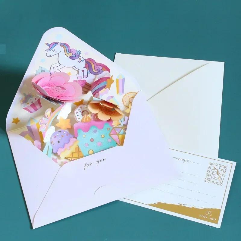 Romantic Flower Birthday Christmas Card 3D Pop-up Greeting Cards Set Postcard Party Wedding Decorations Creative Girl Gifts