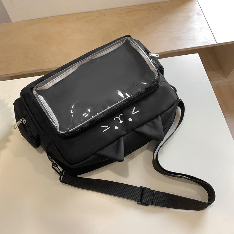 Симпатичная прозрачная сумка через плечо с изображением кота, вместительная студенческая сумка через плечо, сумка из аниме-холща