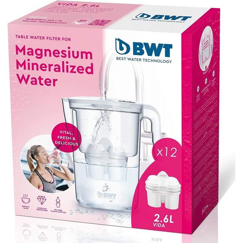 BWT BWT - BWT Vida Manual Water Filter Jug 2.6L 12 Magnesium Filters Manual Counter Reduces Chlorine, Lime and Impurities CE