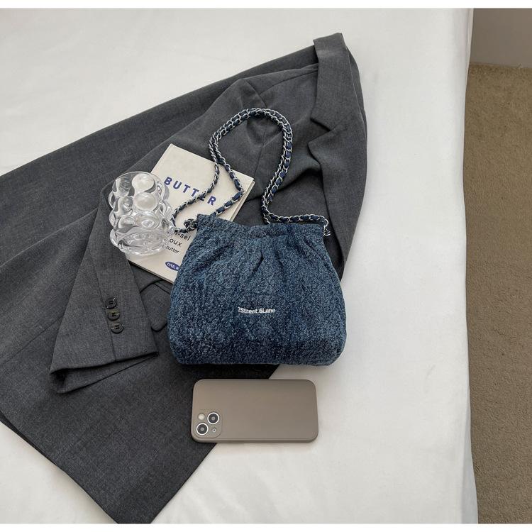 Сумка-ведро женская летняя 2024 года, популярная новая сумка-мессенджер через плечо с цепочкой, сумка-ведро из денима Ruiying, сумка под мышкой