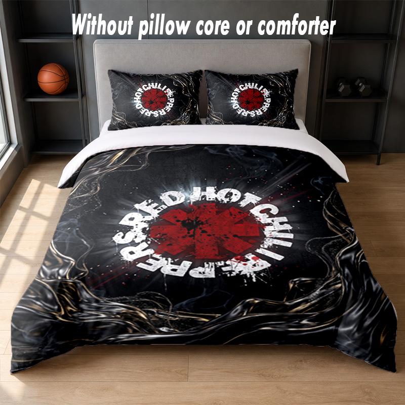 Red Hot Chili Peppers Design Bed Bedding Set 1 Duvet Cover + 2 Pillowcases Soft Breathable Household Bed Linens