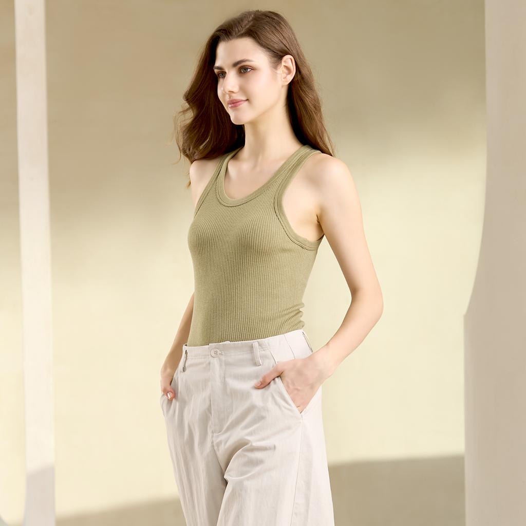 Autumn new product with mulberry silk, skin friendly, breathable round neck, comfortable base vest, women's inner and outer wear, slimming top