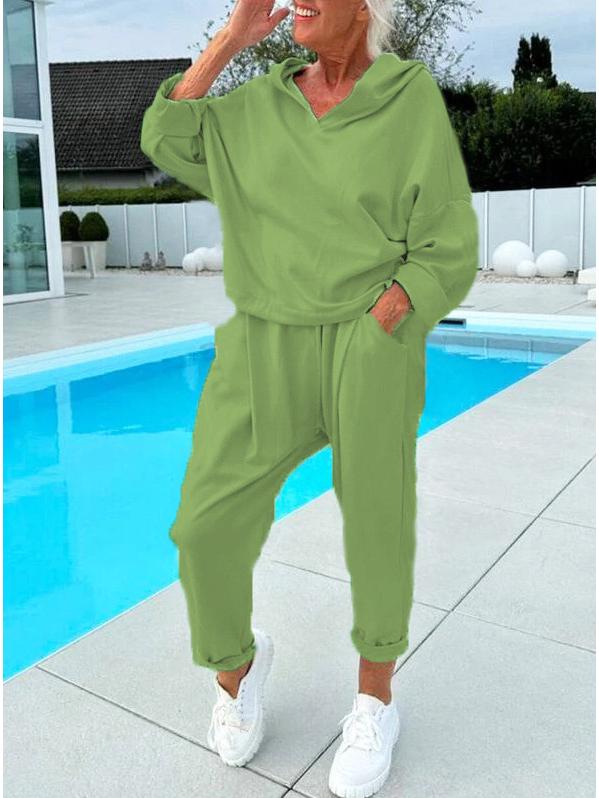 Осенний женский однотонный худи с капюшоном и брюки