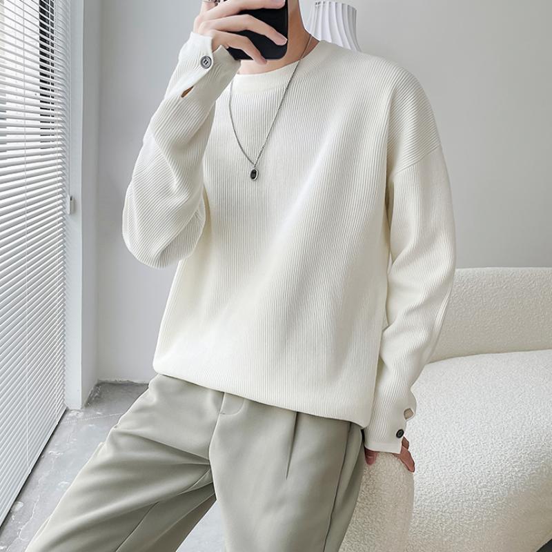 Осенне-зимний однотонный свитер с круглым вырезом, мужская корейская версия, универсальный, свободный белый пуловер, базовый слой с длинными рукавами