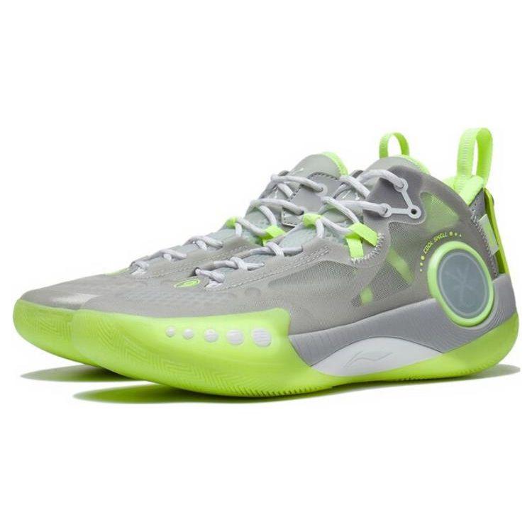 Баскетбольные кроссовки Li Ning Wade Phantom 3 с амортизацией и противоскользящими свойствами, прочные, среднего размера, мужские кроссовки серо-зеленого цвета ABPS041-4