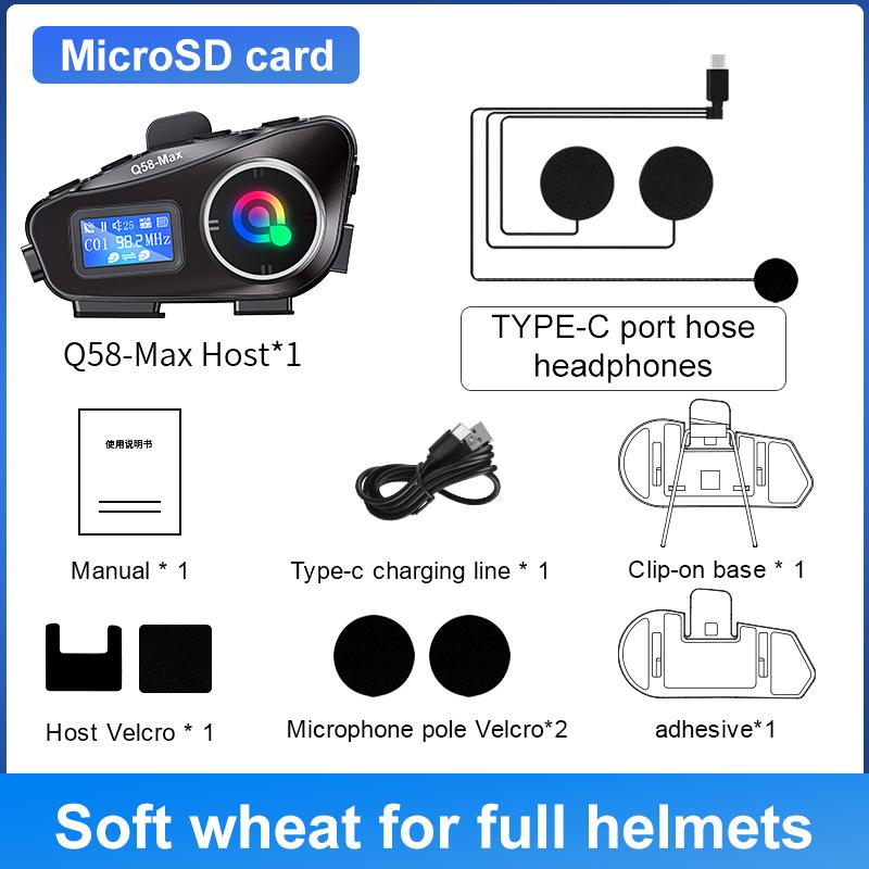 Motorcycle Helmet Intercom Bluetooth Headset To 2 Riders Waterproof Interphone LCD Display Multifunction Flashlight TF Card Music Sharing Function