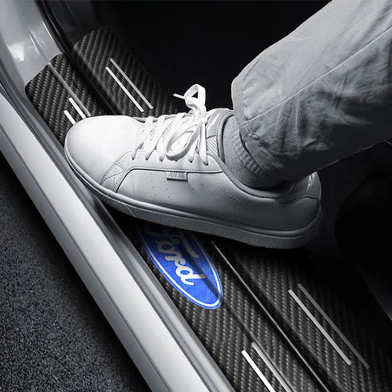 Emblem Carbon Fiber Decal Car Door Sill Protection 3D Sticker Accessory For Ford F150 Focus Ranger Fiesta Transit Mustang Mondeo