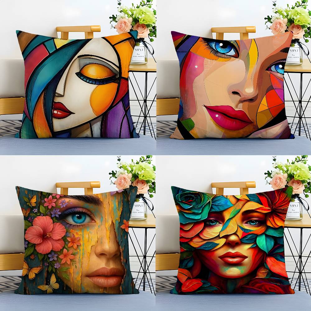Square Bright Color Flower Girl Pillow Case Anti-dustmite Pillowcase Invisible Zipper Silky Short Plush Sofa Cushion Cover