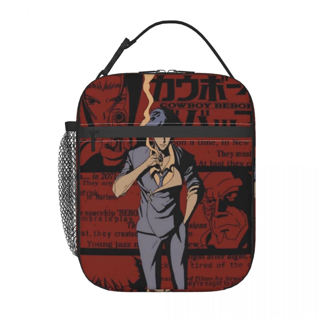 Custom Cowboy Bebop Anime Portable Lunch Box Women Waterproof Cartoon Manga Thermal Cooler Food Insulated Lunch Bag Office Work