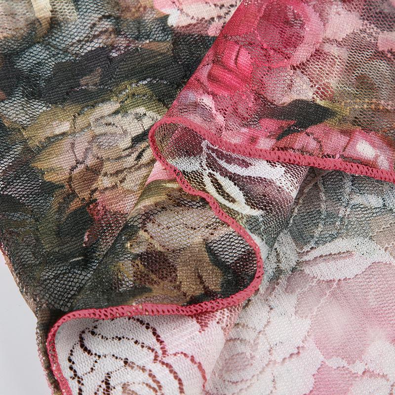 Women's Retro Floral Printing Color Clash Sexy V-Neck Lace Splicing Slim Neck Tank Top