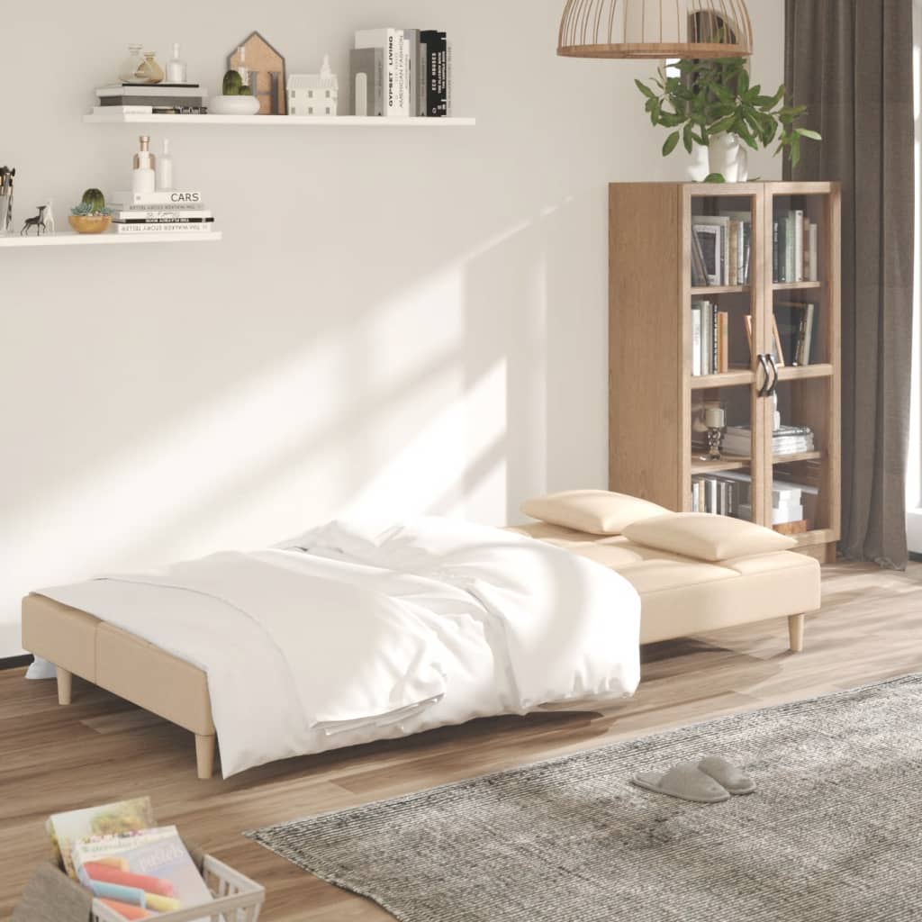 2 Seater Sofa Bed with 2 Cushions Cream Fabric