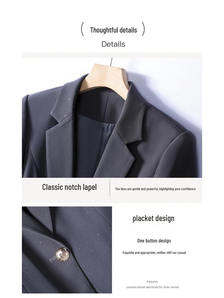 Women's Apricot Silver Suit Jacket & Midi Skirt Set - Spring/Autumn 2025, Slim Fit, High-End Two-Piece