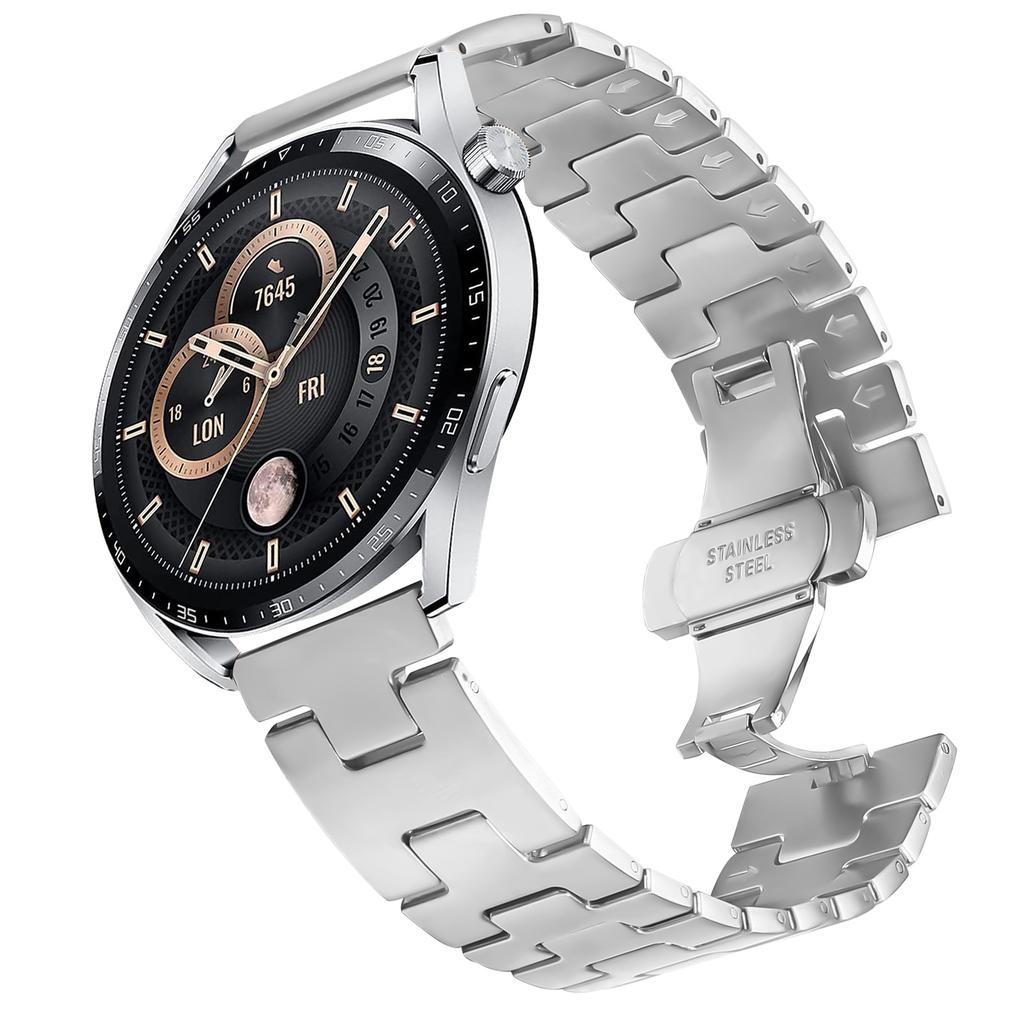 Для Huawei Watch GT 3 Pro 46мм Сменный ремешок H-типа Застежка-бабочка Браслет для часов из нержавеющей стали Серебристый