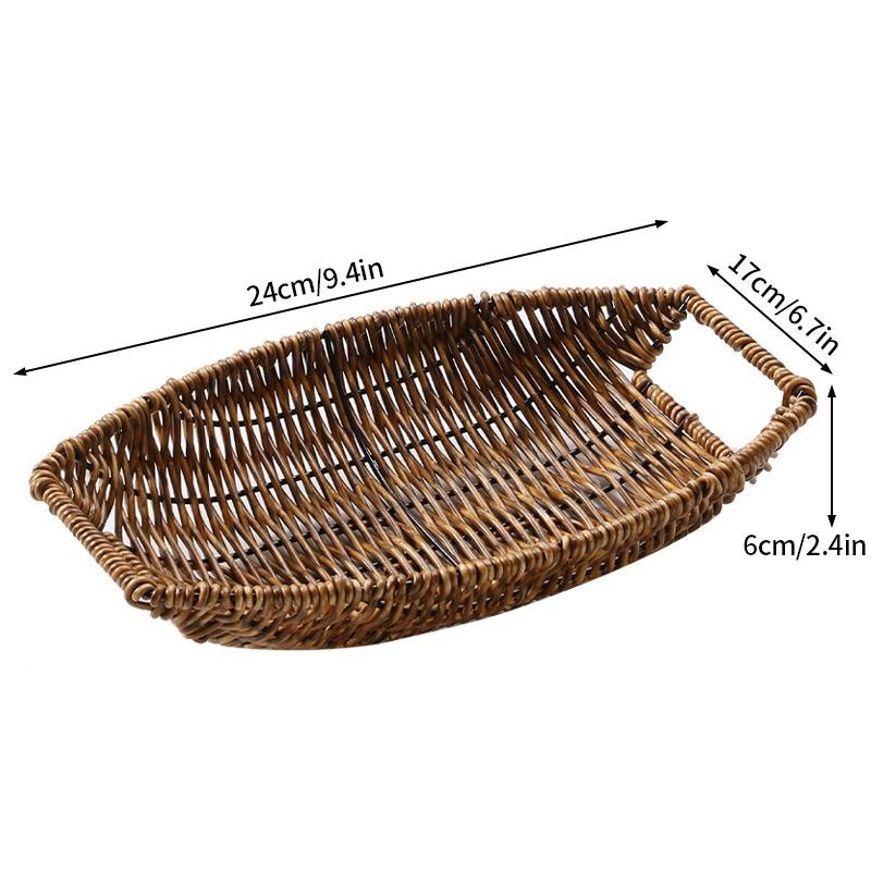 Rattan Tray Woven Fruit Basket Picnic Bread Snacks Trays Kitchen Wicker Baskets Breakfast Bread Storage Box Handwoven Food Plate