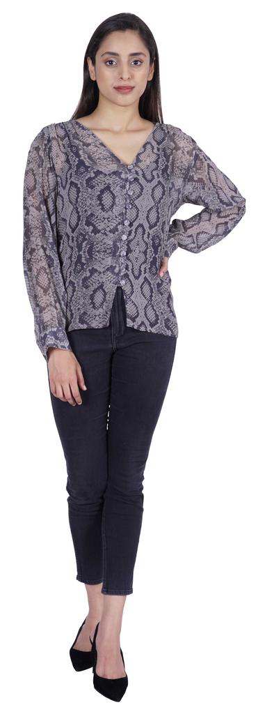 Moomaya Printed Women  S Button Down Shirt Long Sleeve Tshirt V-Neck Tunic