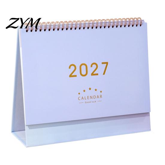 Home Office Desk Accessory 2027 Calendar, Standing Flip Desktop Minimalist Gold Foil Cover Monthly Organizer for Planner, Thick Paper Note Taking,