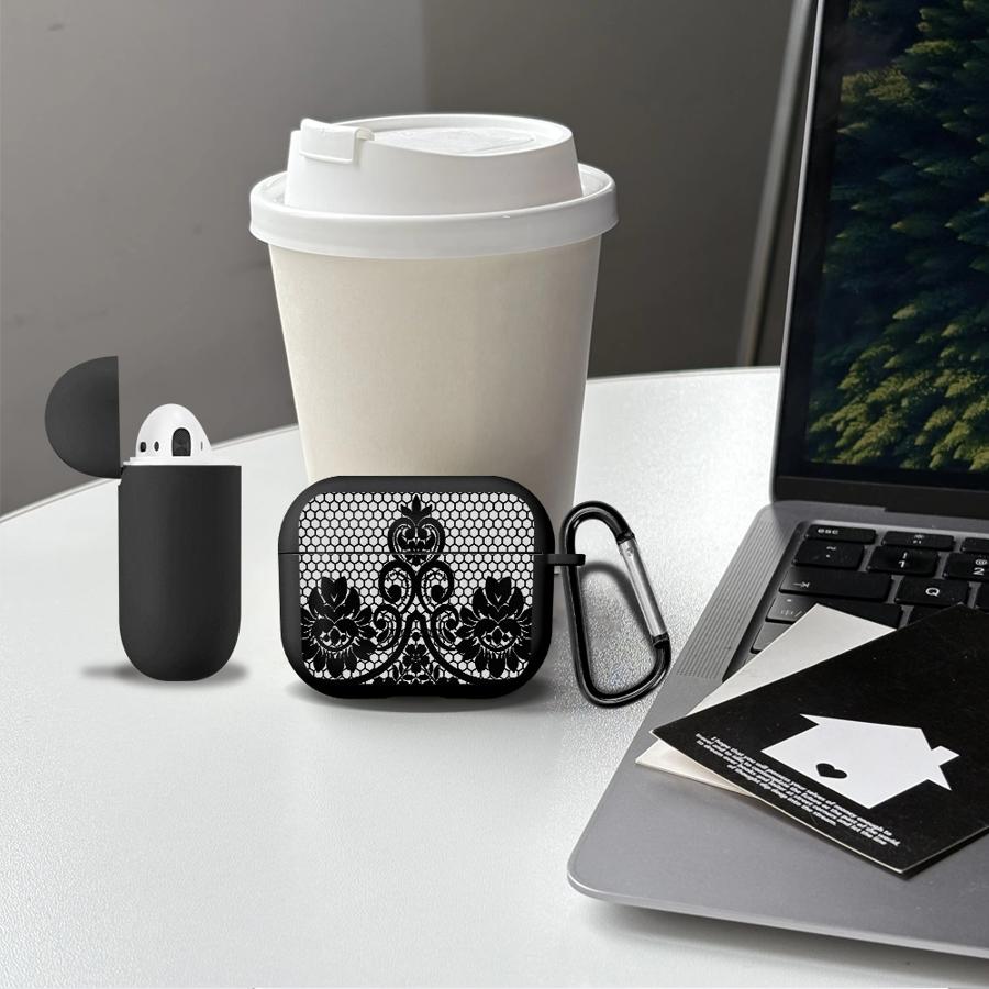 Чехол для наушников Чехол-крышка Для Airpods 2 4 3 1 Pro2 Pro3 Pro Черный Модный Кружевной