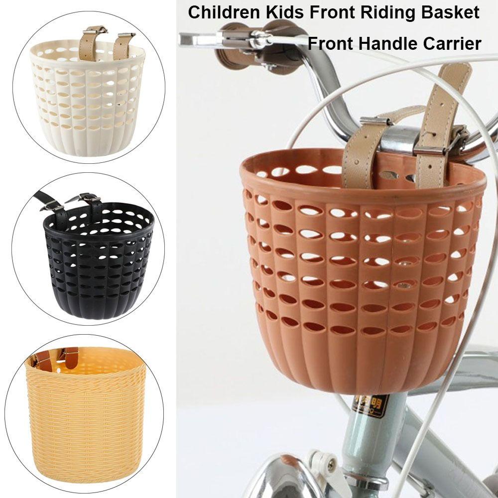 Retro Woven Front Handle Carrier Plastic Children's Bicycle Scooter Basket Front Riding Basket