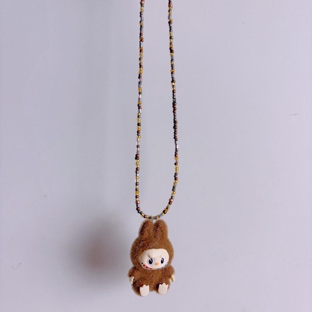 Красочное ожерелье-чокер с бусинами Labubu для вечеринки, длинная женская цепочка на ключицу, новый нишевый дизайн 2025