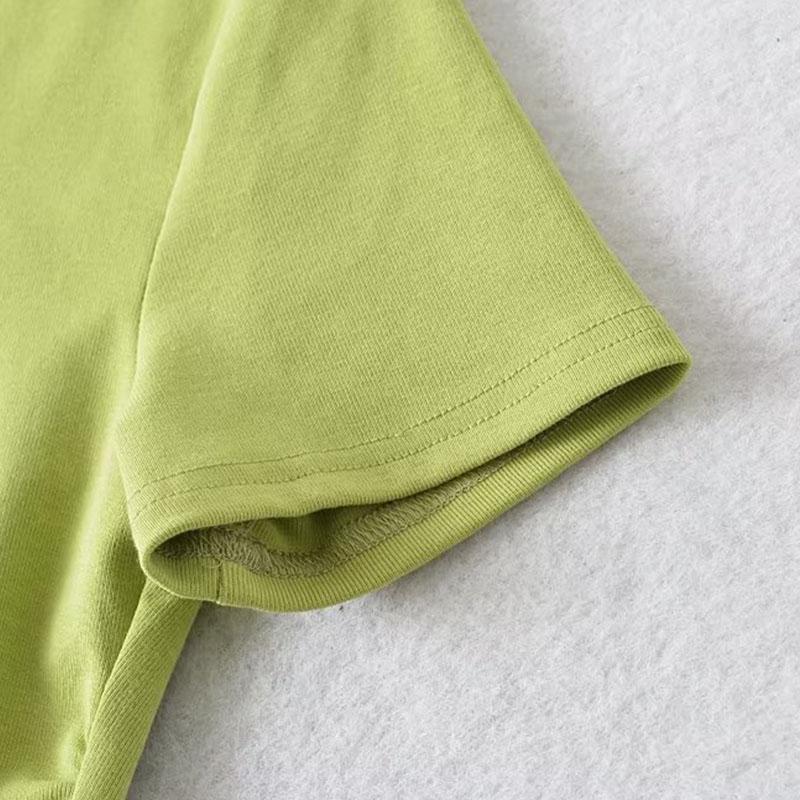 2024 Harajuku Женская хлопковая футболка с круглым вырезом, короткими рукавами и рюшами по бокам, футболки