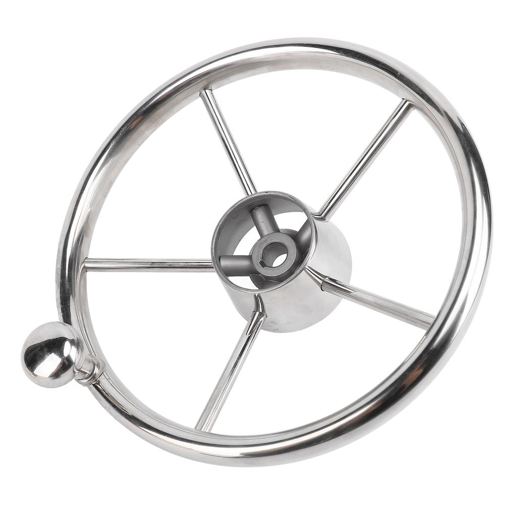 11 Inch Boat Steering Wheel Marine Stainless Steel Steering Wheel 5 Spoke 25 Degree with Foam Grip and Center Cap for