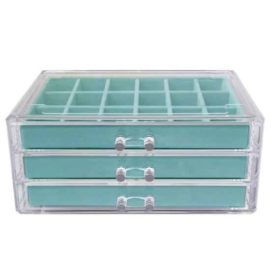Акриловый органайзер для ювелирных изделий с 3 ящиками и несколькими отделениями, держатель для сережек, регулируемые подносы, пыленепроницаемая прозрачная шкатулка для драгоценностей