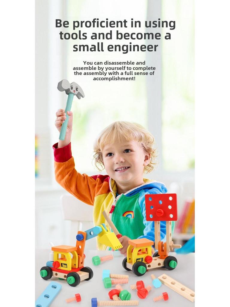 Multifunctional DIY Wooden Tool Box: Educational Disassembly Toy for Kids