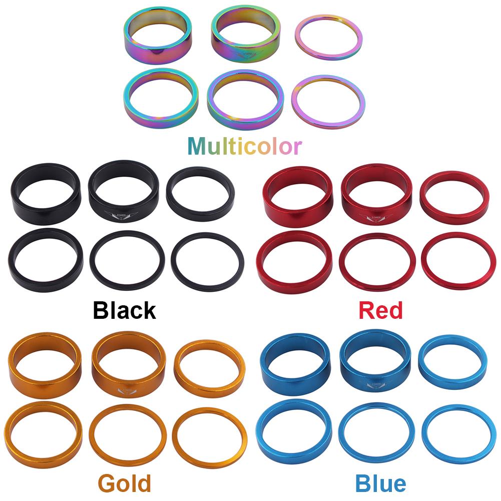 6Pcs Bike Front Fork Washer Set Aluminum Alloy Bicycle Headset Spacer Ring Bike Headset Stem Spacers Kit Biking Accessories