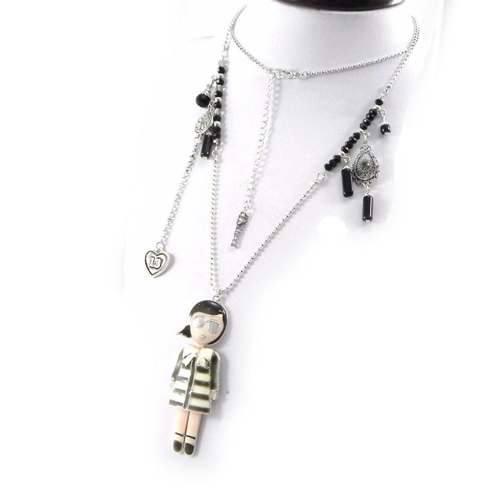 Les Trésors De Lily [H9856] - Designer Long Necklace 'Mangas' Gray Beige