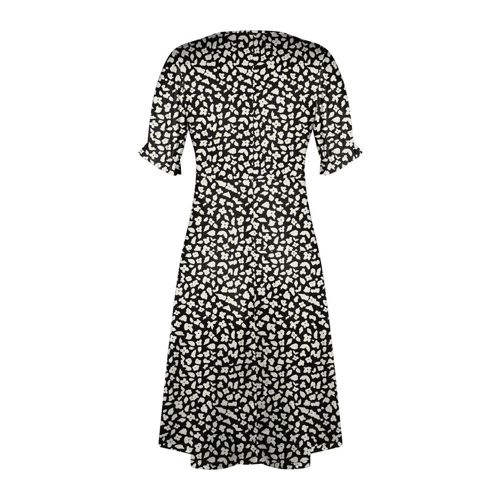 Women's Summer Casual Dress V Neck A-line Boho Ditsy Floral Flounce Sleeve Wrap Hem Dress