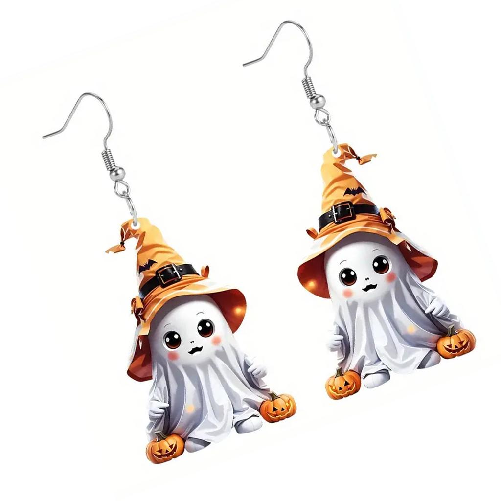 Halloween Acrylic Ghost Pumpkin Earrings Cute Party Accessories Lightweight Durable Costume Jewelry for Women