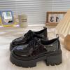 Black Platform Thick Heel Small Leather Shoes Women'S Spring And Summer Lace-Up British Style Japanese Work Commuter Loafers