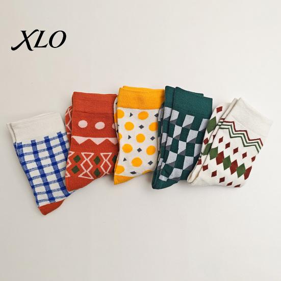 Soft Skin Friendly Socks 1 Pair Women's Funny Patterned Crew Socks, Cute Plaid Gingham Checkered Dot Commuter Graphic Tube Sock, Winter Casual