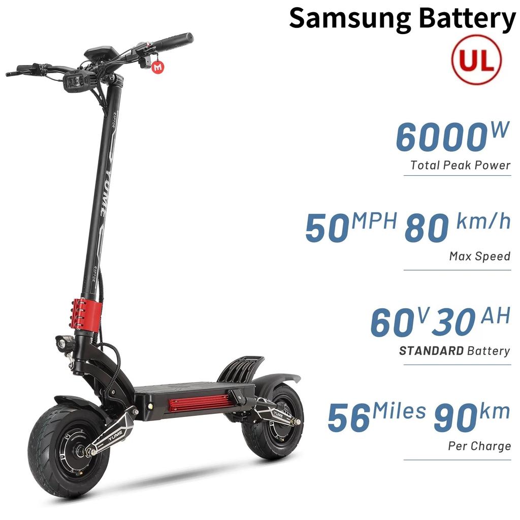 YUME Raptor Electric Scooter 60V30AH 6000W Dual Motor 11Inch Off-road Tires Max Speed 80KM/H For Adult E-Scooter With Bluetooth
