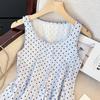 Женское летнее платье-жилет без рукавов в горошек для миниатюрных – стиль французского чаепития, приталенный удлиненный дизайн