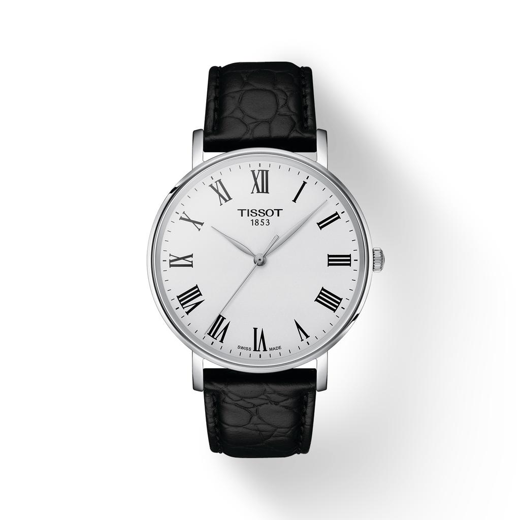 Tissot Мужские модные часы T143.410.16.033.00 с кожаным ремешком и серебристым циферблатом