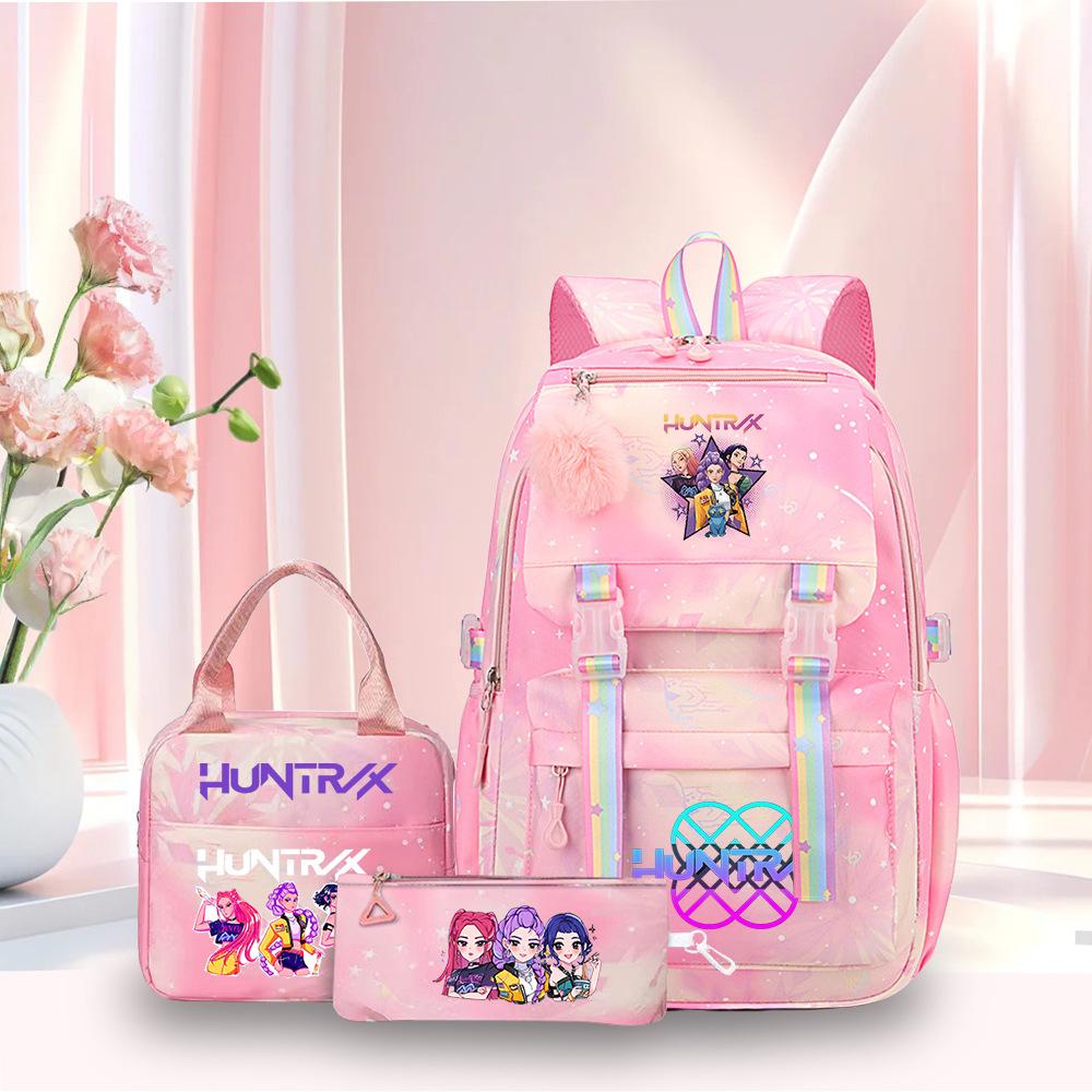 Kpop Demon Hunter Girl Troupe Elementary School Bag Three-Piece Set Lightweight Burden Reduction High School Girls School Bag Large Capacity Backpack