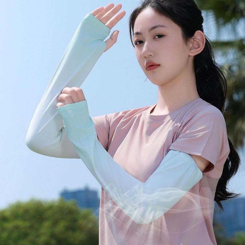 Gradient Color Sunscreen Arm Sleeves Pulling Rope Cycling Arm Cover Ice Silk Arm Sleeves Ladies