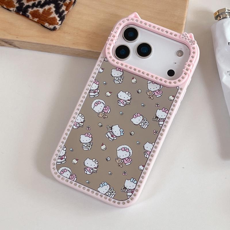 Милое двустороннее зеркало KT с кристаллами на весь экран для чехлов iPhone 17 Pro Max/16/15 Pro Max.