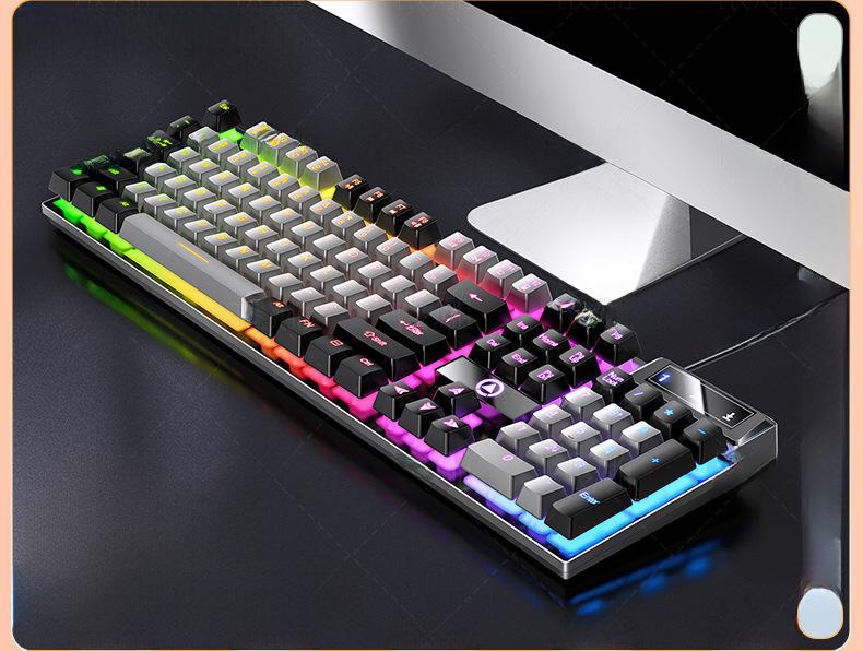 Проводная игровая клавиатура розового и серебристого цвета с цветной подсветкой - механическое ощущение для настольных компьютеров